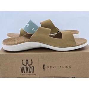 Revitalign Paxton Slide Sandals Mens 13EE Tan Leather Buckle -New